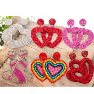 Colorful Beaded Heart Earrings 🤍❤️🩷💛🩵